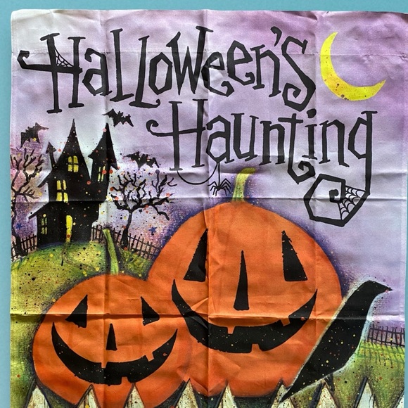 Vtg Halloween Anne Tavoletti Halloween Pumpkin Flag Banner Wall Art 39" X 28" - Picture 3 of 7